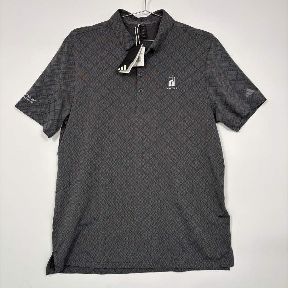 NWT Adidas Mens Ultimate Jacquard Polo Large Carbon Black Ravines Golf JL5265